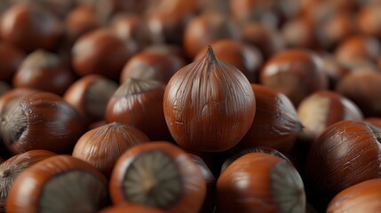 Obraz premium Close-up of fresh hazelnuts, showcasing natural textures and earthy colors, perfect for healthy food and lifestyle concepts.