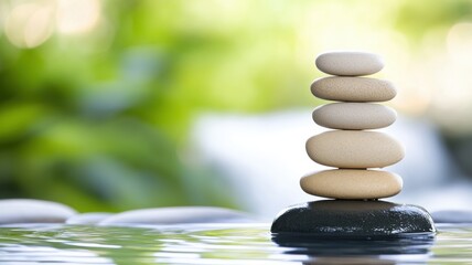 Obraz premium Stacked stones on calm water surface