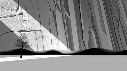 Generative AI, This image captures the essence of minimalist nature, featuring a single tree standing alone in a vast, featureless white space