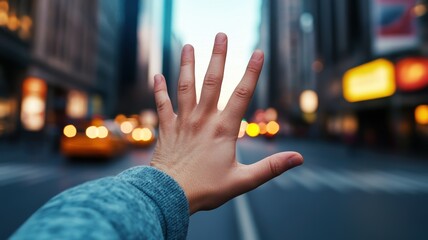 Hand signaling in a busy city street