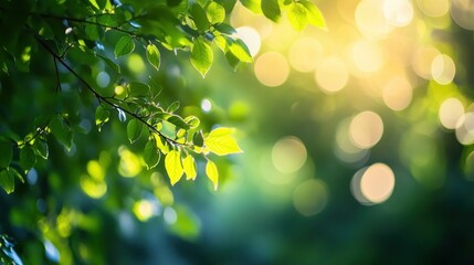 Sunlit Green Leaves with Bokeh Background