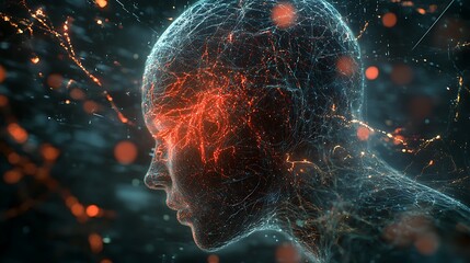 Stunning abstract depiction of a human brain and its network of neural connections