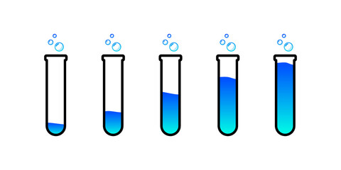 Set of glass bottles. Different color potion flat style on white background. Vector illustration. Design elements for game collection.