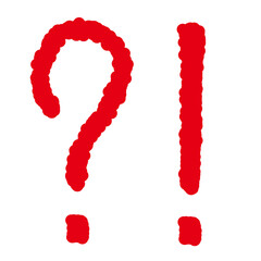 手書き赤いエクスクラメーションクエスチョンマーク　はてな