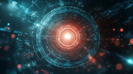 Abstract digital background with a glowing circle and lines.