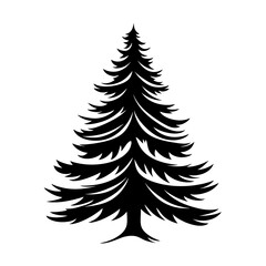 A simple silhouette of a pine tree, with a dark black outline and a white background.