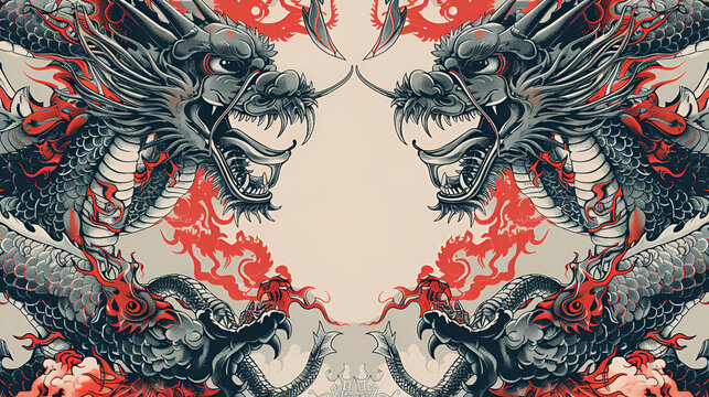 Dragon Vector Red and white striped pattern on white Background creating a decorative and festive design.