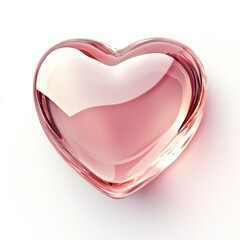 A three-dimensional, glossy pink heart with a subtle shadow effect, set against a white background, ideal for Valentine's Day graphics