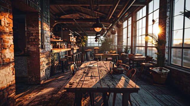 A rustic dining area showcasing a wooden farmhouse-style table centerpiece.

