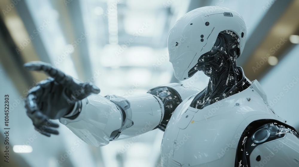 Poster white robot with exposed wiring reaching out