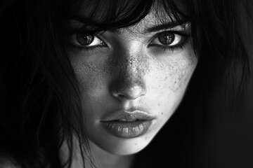 Monochromatic by professional photography of a girl. Close-up portrait	
