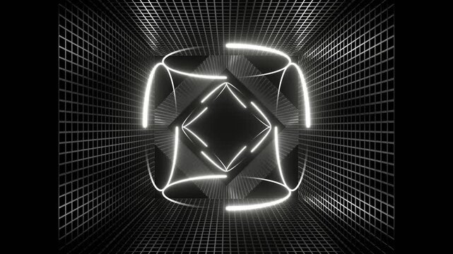 White Neon Circle Lights in Square Frames Background VJ Loop in 4K