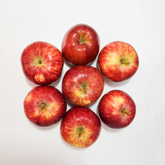 Red fresh apples fruit isolated on white background flat lay top view