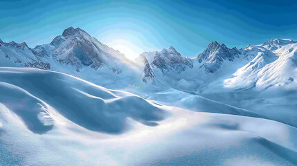 Obraz premium Sunlit Snow-Covered Mountain Peaks