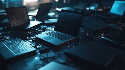 The Laptops on Dark Surface