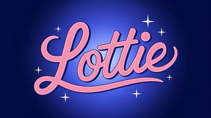 2d pink typography of name Lottie surrounded by stars on blue background