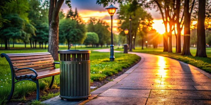 At the evening park, find an isolated outdoor dustbin for both wet and dry waste, promoting cleanliness and sustainability for all visitors enjoying