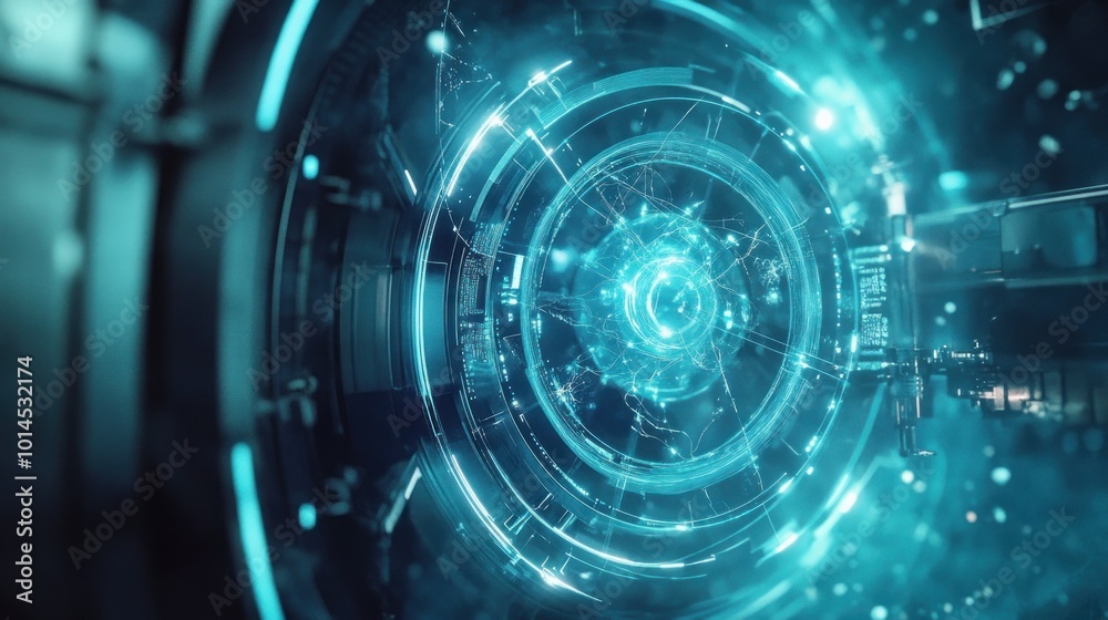 Aufkleber Abstract Futuristic Interface with Glowing Blue Circular Elements