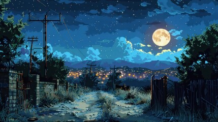 Obraz premium Nighttime Landscape with a Full Moon
