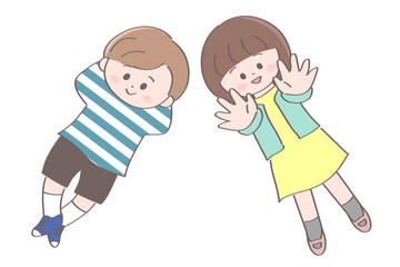 寝転んでいる男の子と女の子のイラスト2