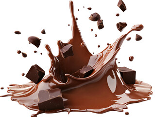 chocolate chunks of chocolate splashing in liquid