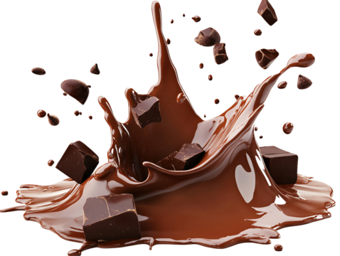 chocolate chunks of chocolate splashing in liquid