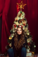 woman with christmas tree