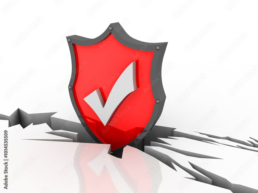 Fototapete 3d rendering tick mark over a shield surface
    