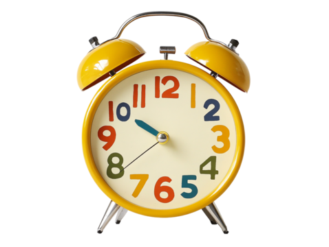a yellow alarm clock with numbers
