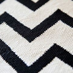 Black and White Chevron Patterned Fabric Close-Up