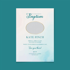 Fototapeta premium Baptism Invitation Card Blue editable Design, with flowers and cross