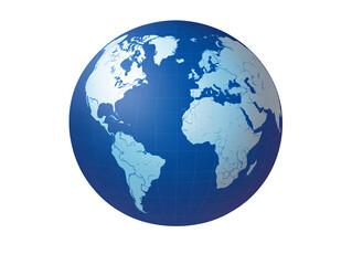 a blue and white globe with continents