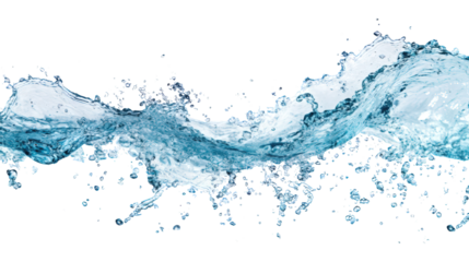 Dynamic Splash of Blue Water in Motion on White Background, Isolated Water Wave with Droplets, Perfect for Purity, Freshness, and Nature Concepts in Advertising