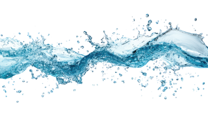 Dynamic Splash of Blue Water in Motion on White Background, Isolated Water Wave with Droplets, Perfect for Purity, Freshness, and Nature Concepts in Advertising
