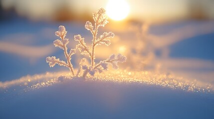 Obraz premium Crisp sunrise over a snowy field, with the sun casting a golden glow