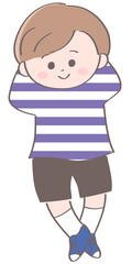 Fototapeta premium 頭の後ろに手を当てている小さい男の子のイラスト