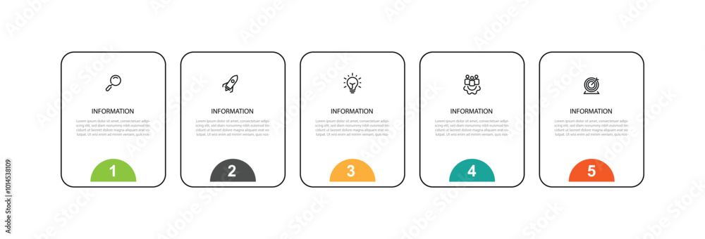 Aufkleber Design template infographic with line square concept and 5 step process can be used for workflow, business information and graphic presentation 