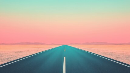 Fototapeta premium Tranquil Highway to the Unknown Future in Misty Watercolor | Soft Blending Sky with Copy Space