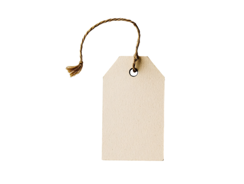 a white tag with a string