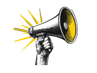 a hand holding a megaphone