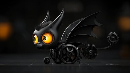 The Mechanical Cat: A whimsical and futuristic 3D rendering of a sleek, black robotic cat with glowing eyes and intricate gears, showcasing a blend of technology and fantasy.  