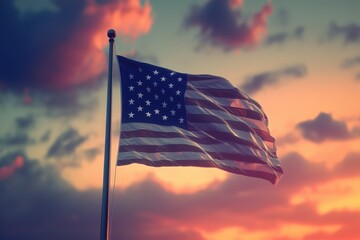 American flag at sunset