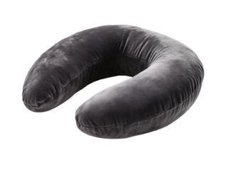 a black neck pillow with a white background