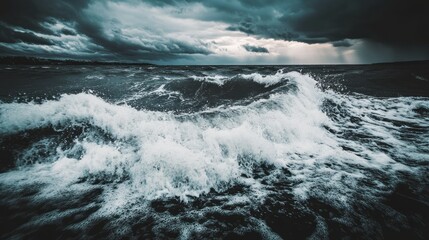 Dramatic Waves Crashing Under a Stormy Sky