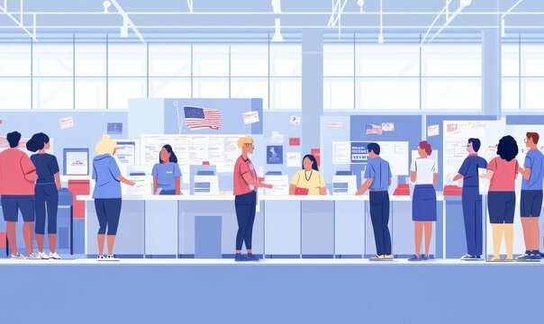 People waiting in line at the DMV.