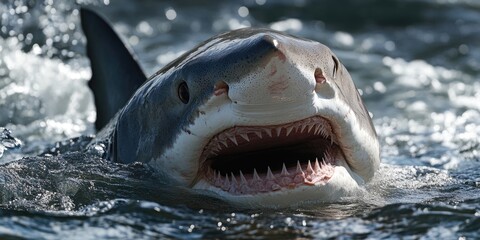 Naklejka premium Shark Close-Up Mouth Open