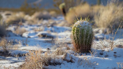A Snowy Cactus in a Desert Landscape