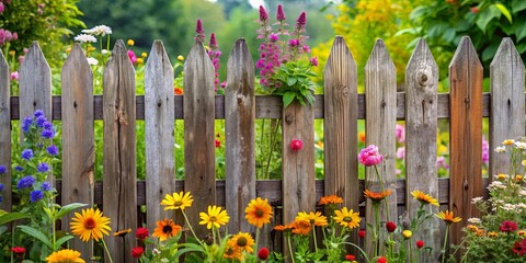 A Rustic Wooden Fence Stands Tall, Adorned with Vibrant Blooms of Nature's Palette, Creating a Serene and Picturesque Scene © Kukar Studio