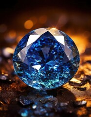 Fototapeta premium 暗い背景に輝くブルージェム、光が反射する華麗な宝石
