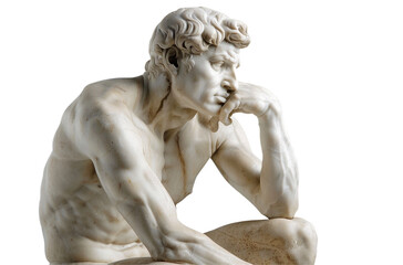 Pensive Male Marble Statue in Classical Art Pose of Deep Thought